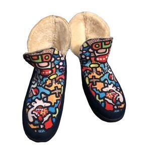 Joy & Mario J. Pierce Women’s Size 7 Canvas Slippers Animated Faux Fur Lining